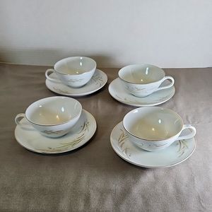 Set of 4 "Golden Harvest" teacups with saucers from Fine China of Japan
